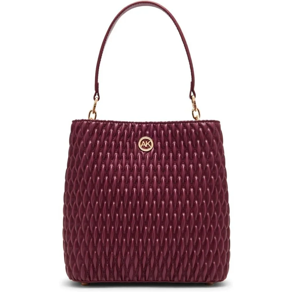 Ruched Bucket Bag Small Polyester Cherry Lacquer Convertible Strap